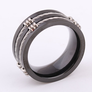 Anillo de Acero de Titanio Negro para Hombre, 8mm, Diseño Geométrico de Doble Hilera, Joyería de Moda, Regalo - Product Image 4