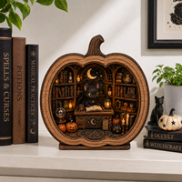 Décoration d'Halloween à poser sur table en bois de tilleul, motif citrouille sorcière et chat noir, à découper et graver soi-même, souvenir