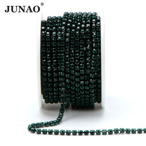 JUNAO โซ่พลอยเทียมหลากสี SS6 SS8 SS12 SS16,อุปกรณ์ตกแต่งเสื้อผ้าพลอยเทียมมรกต - Product Image 2