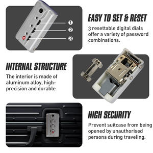 Serrures de sécurité pour bagages, serrures d'authentification <span class=keywords><strong>TSA007</strong></span>, serrures de remplacement pour valises, serrures à code à 3 chiffres à réglage automatique - Product Image 4