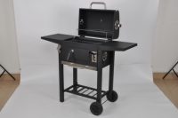 Barbecue à charbon de bois pliable moderne en acier avec chariot, hauteur réglable, finition thermolaquée pour le camping et l'extérieur domestique