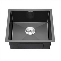 Évier de cuisine/bar moderne noir fait main, encastré, 18 pouces, en acier inoxydable nano PVD, pour extérieur/intérieur, buanderie, camping-car, simple et profond