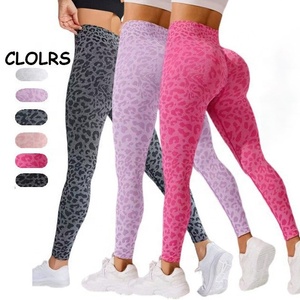 Nouvel Arrivage Leggings de Yoga Sans Couture Taille Haute pour Femme, Coupe Ajustée, Motif Léopard, Décolleté en V Profond à la Taille, Tendance pour l'Entraînement - Product Image 1