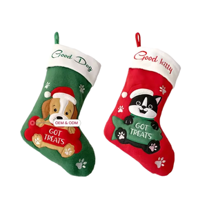 DAMAI Soft Plush Pet Dog <b>Cat</b> Christmas Stocking Embroidered Good Dog Good Kitty Xmas Candy Gift Bag for Home Fireplace Decor - Product Image 1