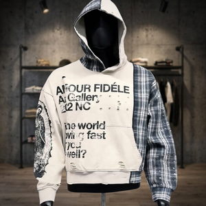 Custom Design Embroidered Pullover Patchwork <b>Terry</b> Plaid Distressed Rhinestone Eco-Friendly Streetwear Graphic Boxy Heavyweight - Product Image 3