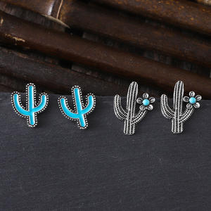 Pendientes de Cactus turquesa Desert Vibes para <span class=keywords><strong>mujer</strong></span> y niña, pendientes de piedra de Cactus bohemios occidentales, venta al por mayor, tachuelas de <span class=keywords><strong>Saguaro</strong></span> Turquesa - Product Image 3