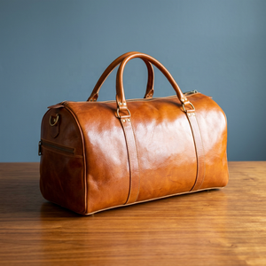 Sac de voyage unisexe de luxe classique en cuir véritable de haute qualité, élégant, avec poignée souple et fermeture éclair intégrée - Product Image 5