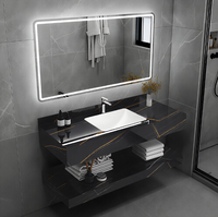 Meuble de salle de bain moderne en céramique avec miroir intelligent, lavabo, évier, toilettes et armoire sous-vasque