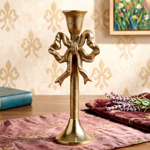 Modern Taper Candle <b>Holder</b> <b>Bow</b> Knot Design Eco-Friendly Durable Handmade Gold Color Metal Home Decoration Wedding Easter - Product Image 1