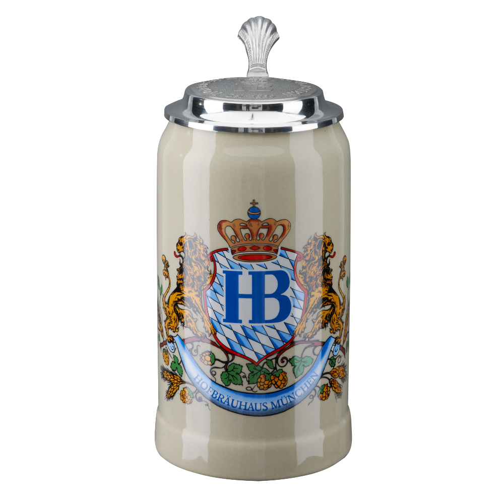 Bière Stein "Lion Design" avec couvercle en étain 1 L