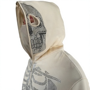 Sweat-shirt à capuche gothique pour homme avec imprimé squelette en strass, coupe oversize, manches classiques, en polyester tricoté, streetwear d'automne - Product Image 2