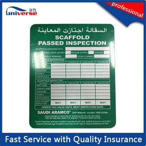 Saudi Aramco Amarillo/Verde/Rojo Andamio Etiqueta Inspección DE SEGURIDAD Insertar Tarjeta Amarillo - Product Image 6