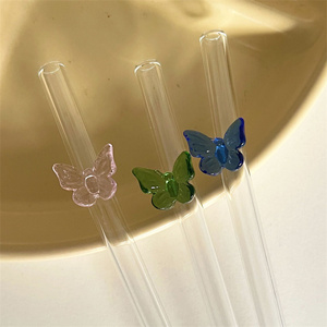 Logotipo personalizado transparente 8*200mm sin plomo BPA pajitas de vidrio soplado a mano con mariposa de color para Bar - Product Image 4