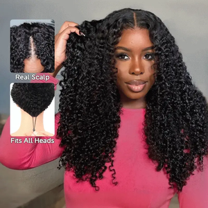 Perruque brésilienne naturelle en V sans colle, cheveux humains bouclés bruts birmans pour femmes, perruque noire en gros - Product Image 1