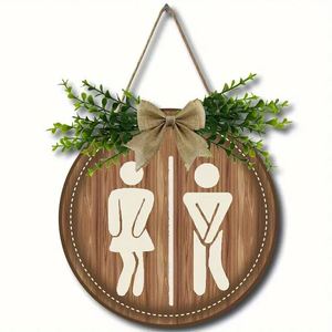 Letrero Decorativo Redondo de Tablero de Densidad para Baño, Estilo Rústico, con Diseño de San Valentín, para Inodoros de Diferentes Géneros - Product Image 2
