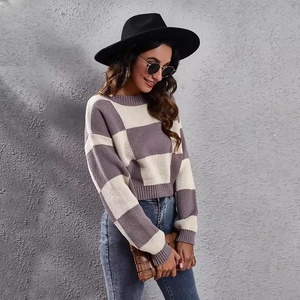 <span class=keywords><strong>OFF</strong></span> 20% ขายส่งฤดูใบไม้ร่วง Checkerboard ไหล่ยาวแขนสั้นหลวมลายสก๊อต Crop TOP แฟชั่นผู้หญิงเสื้อกันหนาว - Product Image 4