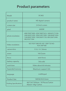 Yunq 2.4 אינץ '1080p מלא hd 16x זום דיגיטלי רטרו קמורי תמונה וידאו 44mp נקודה לירות מיני ילדים מצלמה דיגיטלית dc403 - Product Image 5