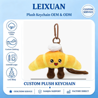 Porte-clés en peluche personnalisé en forme de croissant avec chapeau de chef, pendentif poupée pain de dessin animé, marron, avec cordon mousqueton, doux et moelleux, pour décoration de sac et sac à dos