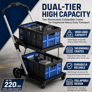 <b>Double</b>-Layer Plastic Shopping Cart With Blue <b>Bins</b> Four-Wheel Movable Trolley - Product Image 6