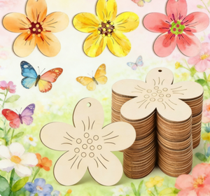 Wooden Flower <strong>Ornaments</strong> Paint <strong>Easter</strong> Spring Decoration Cutouts Unfinished 24PCS 3.5 X 3 Inches DIY Blank Wood Discs Crafts - Product Image 4