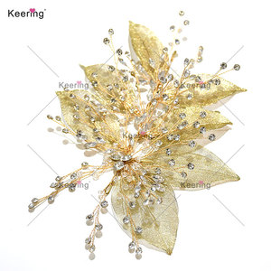 WHD-097 키어링 핫 세일 와이어 작업에 바느질 3D 합금 잎 라인 석 아플리케 패치 신부 가운 - Product Image 2