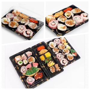 Barquettes d'emballage pour sushis et pizzas HYX-1101 de haute qualité, en PET de qualité alimentaire, jetables, avec feuille d'or, vente en gros - Product Image 1