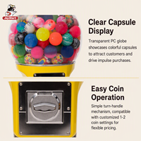 Máquina expendedora de chicles mecánica sin baterías con ranura para monedas, para cápsulas de 32-50 mm, material ABS, uso en centros comerciales en inglés.