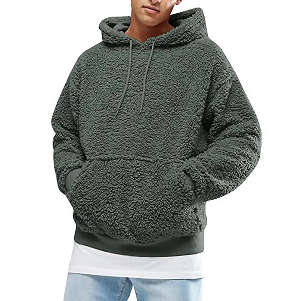 Factory direct sale autumn and winter European and American plush plush lamb wool hooded men's sweater