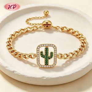 Conjunto de Pulsera y Colgante de Zirconia Chapado en Oro de 18K con Forma de Cactus del Desierto para Mujer, Lindo Regalo de Boda para Espíritus Libres - Product Image 4
