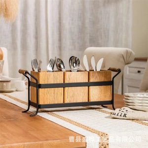 Caja de cubiertos de madera, organizador de almacenamiento multifuncional rectangular para uso en el escritorio de la cocina - Product Image 2