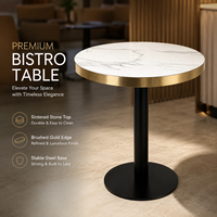 Ensemble de salle à manger moderne de luxe en pierre frittée, table ronde et chaises, finition dorée, mobilier commercial pour café