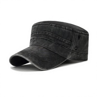 Gorra de 6 Paneles de Algodón Puro, Lavada, Desgastada, con Protección Solar, Ajustable, Bordada a Máquina, de Copa Plana; Gorra Nueva