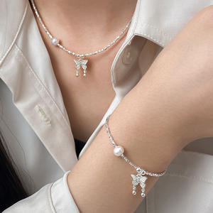 S925 Pure Silver Love <b>Pearl</b> <b>Necklace</b> Y01403 Fresh and Sweet Style with <b>Gold</b> Plating Irregular and Personalized Design - Product Image 2