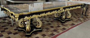 Meubles de maison anciens européens Table à manger en bois de luxe 10-12 chaises sculptées à la main ensemble de salle à manger en or - Product Image 4