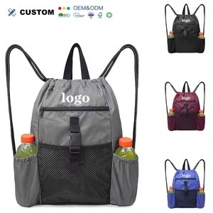 Mochila de malla plegable portátil impermeable de poliéster con cierre de cordón y bolsillos laterales para almacenamiento deportivo - Product Image 1