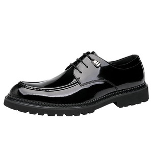 Chaussures en cuir pour hommes, style Derby, en cuir de vachette verni noir, à lacets, pour le bureau, la carrière, les trajets quotidiens, toutes saisons - Product Image 5