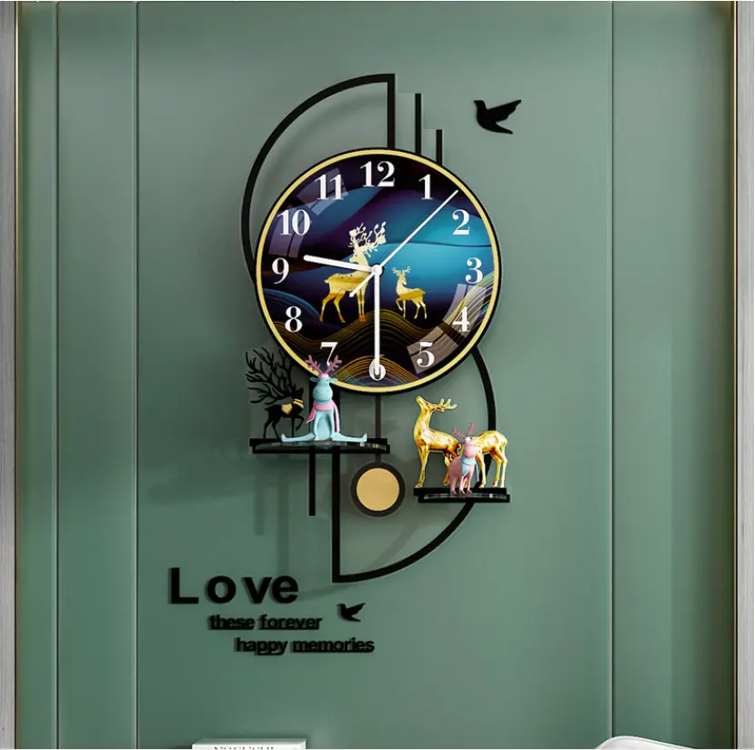 Home Decoration Pendulum Clock Luxury Clock Simple Mechanical Metal Acrylic American Art Wall Clock