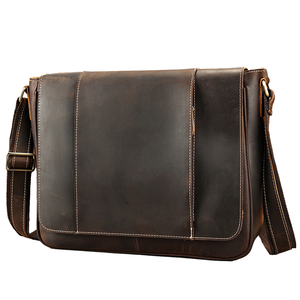 ROYAA Vintage Crazy Horse Genuine Leather Waterproof Men's Crossbody Shoulder Messenger Bag 13 Inch <b>Laptop</b> Capacity - Product Image 1