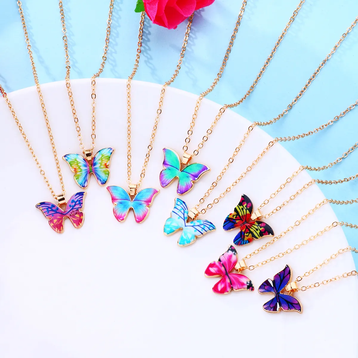 Fashion Jewelry Wholesale Butterfly Choker Necklace Multi-Colored Butterfly Pendant Necklace Enamel Butterfly Necklace Jewelry