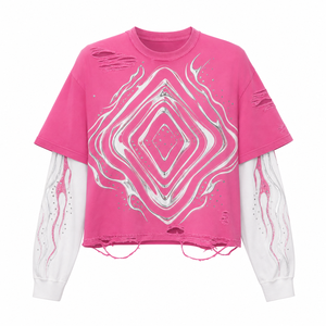 เสื้อยืดแขนยาวทรงครอปพิมพ์ลายกราฟิกสไตล์วินเทจแบบหลวมๆ น้ำหนัก 300GSM พร้อมโลโก้สั่งทำพิเศษสำหรับผู้ชาย สไตล์สตรีทแวร์ - Product Image 1
