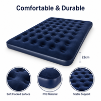 Lit d'air gonflable double pliable floqué, confortable, bleu marine, en PVC, pour tente de jardin et usage domestique