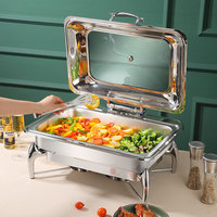Calentador de alimentos eléctrico de acero inoxidable directo de fábrica, juego de estufa de buffet de capacidad de 9L con tapa de vidrio extraíble para catering