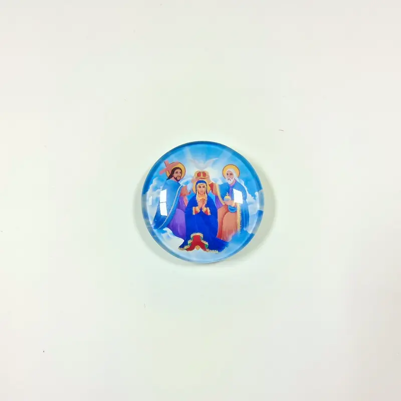 2024 Hot Sale Custom Size Jesus Mary and crosses Glass Magnetic Round Fridge Magnet