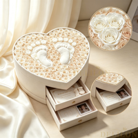 Boîte à fleurs en velours de luxe, plusieurs couleurs, boîte à roses préservées avec tiroir, roses naturelles préservées, cadeau de bienvenue pour nouveau-né