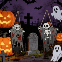 Décoration de porte en bois pour Halloween, pendentif citrouille et fantôme pour fête et décoration intérieure