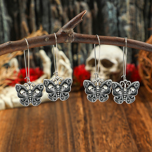 Boucles d'oreilles pendantes papillon en alliage plaqué argent antique, style punk, bijoux de fête pour femmes - Product Image 1