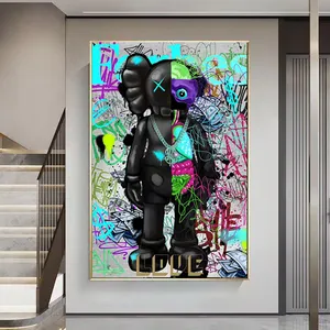Toptan aşk serisi karikatür Graffiti ayı posterler Pop duvar sanatı resimleri ev oturma odası dekor için tuval üzerine baskı