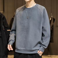 Pull personnalisé avec logo pour homme, en velours d'agneau épais, couleur unie, style polyvalent, avec manches raglan et col rond, chaud et doublé de velours pour l'hiver