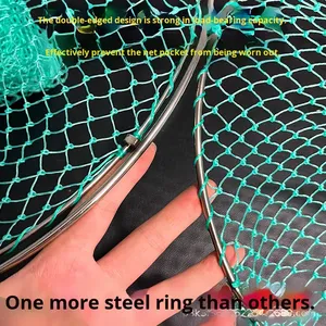 Nouvelle épuisette double cercle en acier inoxydable, ensemble complet d'extérieur, tête de filet anti-usure faite à la main, pour la pêche et la capture de crevettes, 1,8 cm - Product Image 5