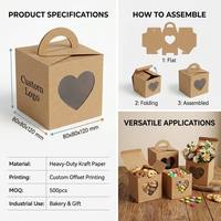 Caja de Regalo de Papel Kraft Resistente con Asa y Ventana Transparente para Panadería y Bodas, Caja de Empaque con Logotipo Impreso en Offset Personalizado